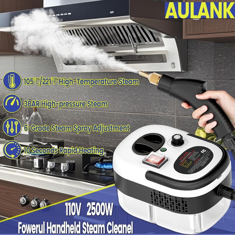 AULANK 2500W Handheld Steam Cleaner,Portable Car Steamer For Auto Detailing,High-Temperature and Pressure Steam Cleaner For Home, Steam Cleaning Machine for Furniture,Kitchen,Grout,Floor,Tile (03-White) - Image 2